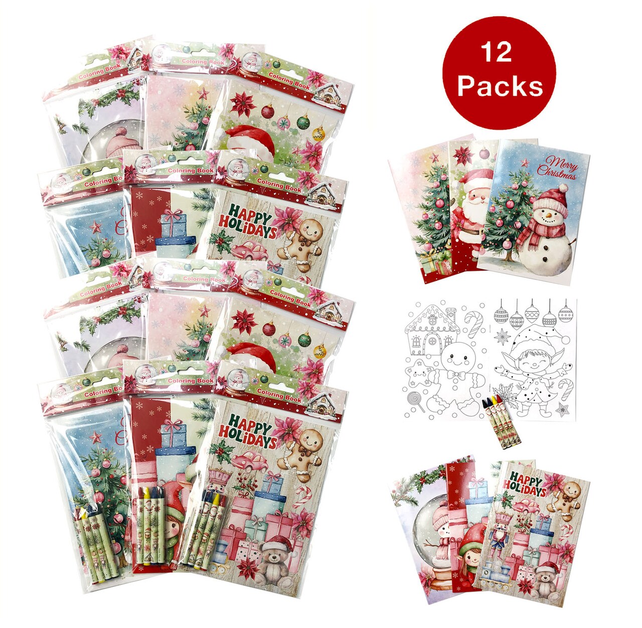 TINYMILLS Christmas Coloring Books with Crayons, 12 Pack Holiday Activity Books, 8 x 5.7 Inch Vintage Snowman Design, Party Favors and Stocking Stuffers
